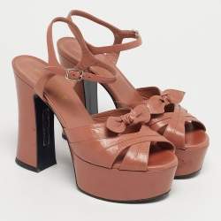 Pre Owned Saint Laurent Beige Leather Candy Ankle Strap Sandals Size 37