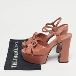 Pre Owned Saint Laurent Beige Leather Candy Ankle Strap Sandals Size 37