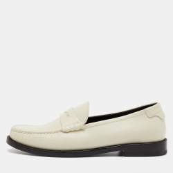 Pre Owned Saint Laurent White Leather Le Loafer Penny Loafers Size 36