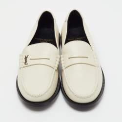 Pre Owned Saint Laurent White Leather Le Loafer Penny Loafers Size 36