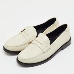 Pre Owned Saint Laurent White Leather Le Loafer Penny Loafers Size 36
