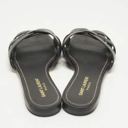 Pre Owned Saint Laurent Black Leather Tribute Flat Sandals Size 37.5