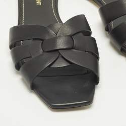 Pre Owned Saint Laurent Black Leather Tribute Flat Sandals Size 37.5