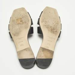 Pre Owned Saint Laurent Black Leather Tribute Flat Sandals Size 37.5