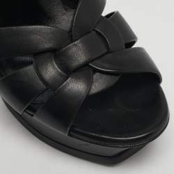 Pre Owned Saint Laurent Black Leather Platform Sandals Size 37.5