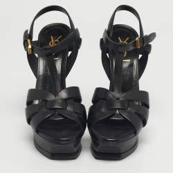 Pre Owned Saint Laurent Black Leather Platform Sandals Size 37.5