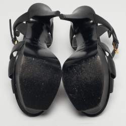 Pre Owned Saint Laurent Black Leather Platform Sandals Size 37.5