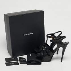 Pre Owned Saint Laurent Black Leather Platform Sandals Size 37.5