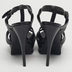 Pre Owned Saint Laurent Black Leather Platform Sandals Size 37.5