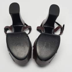 Pre Owned Saint Laurent Burgundy Lizard Embossed Leather Candy Platform Ankle Strap Sandals Size 40.5