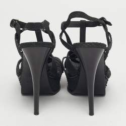 مملوكة مسبقًا Saint Laurent Black Python Leather Tribute Ankle Strap Sandals Size 38