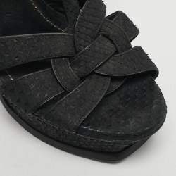 مملوكة مسبقًا Saint Laurent Black Python Leather Tribute Ankle Strap Sandals Size 38