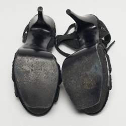 مملوكة مسبقًا Saint Laurent Black Python Leather Tribute Ankle Strap Sandals Size 38