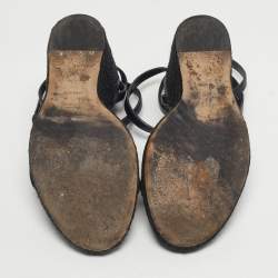 Pre Owned Saint Laurent Black Leather Tribute Wedge Espadrille Sandals Size 39.5