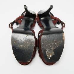 Pre Owned صندل إيف سان لوران بلاتفورم جلد بيج وجلد سمك الراي مقاس 37