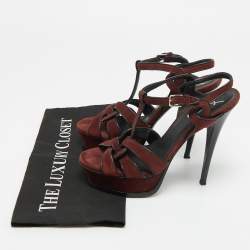 Pre Owned صندل إيف سان لوران بلاتفورم جلد بيج وجلد سمك الراي مقاس 37