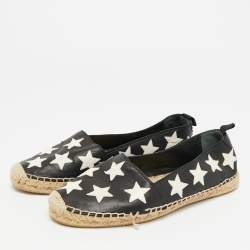 Pre Owned Saint Laurent Size 38 Black/White Leather Star Espadrille Loafers