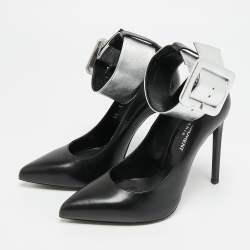 مملوكة مسبقًا حذاء كعب عالي سان لوران سوار الكاحل جلد أسود مقاس 35.5