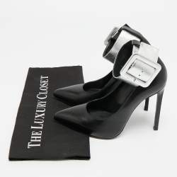 مملوكة مسبقًا حذاء كعب عالي سان لوران سوار الكاحل جلد أسود مقاس 35.5