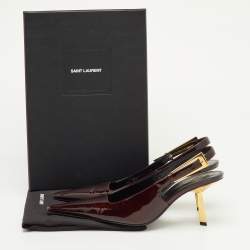 Pre Owned Saint Laurent Lee Size 38 Marron Patent Leather Slingback Pumps