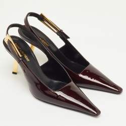 Pre Owned Saint Laurent Lee Size 38 Marron Patent Leather Slingback Pumps