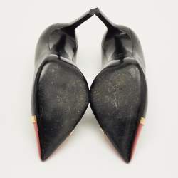 Pre Owned Saint Laurent Janis Size 35.5 Black/Red Leather Metal Trim Pointed Toe Pumps