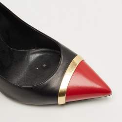 Pre Owned Saint Laurent Janis Size 35.5 Black/Red Leather Metal Trim Pointed Toe Pumps