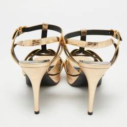 مملوكة مسبقًا Saint Laurent Tribute Size 41 Metallic Gold Lizard Embossed Leather Platform Sandals