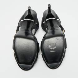 مملوكة مسبقًا صندل سان لوران تريبيوت جلد منقوش سحلية أسود نعال سميك مقاس 41.5