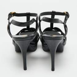 مملوكة مسبقًا صندل سان لوران تريبيوت جلد منقوش سحلية أسود نعال سميك مقاس 41.5