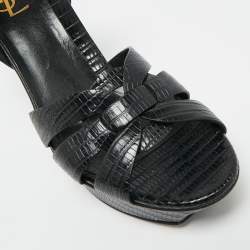 مملوكة مسبقًا صندل سان لوران تريبيوت جلد منقوش سحلية أسود نعال سميك مقاس 41.5