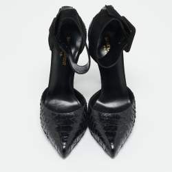 مملوكة مسبقًا حذاء كعب عالي سان لوران إسكاربين جلد بايثون أسود و سويدي بسوار للكاحل مقاس 39.5