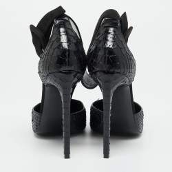 مملوكة مسبقًا حذاء كعب عالي سان لوران إسكاربين جلد بايثون أسود و سويدي بسوار للكاحل مقاس 39.5