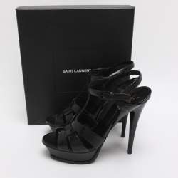 مملوكة مسبقًا Saint Laurent Paris Tribute Size 40 Black Patent Leather Platform Sandals
