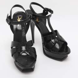 مملوكة مسبقًا Saint Laurent Paris Tribute Size 40 Black Patent Leather Platform Sandals