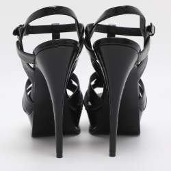مملوكة مسبقًا Saint Laurent Paris Tribute Size 40 Black Patent Leather Platform Sandals