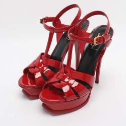 مملوكة مسبقًا Saint Laurent Paris Tribute Size 38.5 Red Patent Leather Platform Sandals