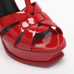 مملوكة مسبقًا Saint Laurent Paris Tribute Size 38.5 Red Patent Leather Platform Sandals