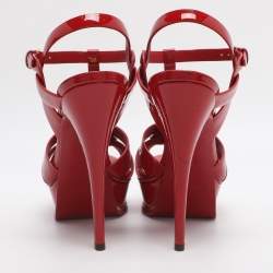 مملوكة مسبقًا Saint Laurent Paris Tribute Size 38.5 Red Patent Leather Platform Sandals