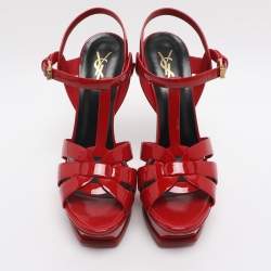 مملوكة مسبقًا Saint Laurent Paris Tribute Size 38.5 Red Patent Leather Platform Sandals