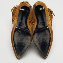 Pre Owned Saint Laurent Size 38 Brown Suede western fringe Platform Ankle Length Boots