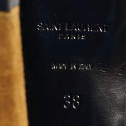 Pre Owned Saint Laurent Size 38 Brown Suede western fringe Platform Ankle Length Boots