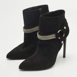 مملوكة مسبقًا Saint Laurent Harness Chain Size 37.5 Black Suede Ankle Length Boots