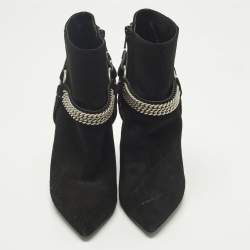 مملوكة مسبقًا Saint Laurent Harness Chain Size 37.5 Black Suede Ankle Length Boots
