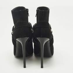 مملوكة مسبقًا Saint Laurent Harness Chain Size 37.5 Black Suede Ankle Length Boots