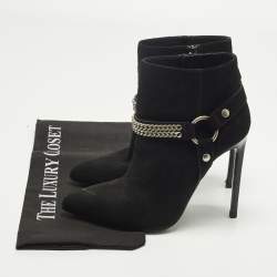 مملوكة مسبقًا Saint Laurent Harness Chain Size 37.5 Black Suede Ankle Length Boots