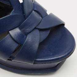 مملوكة مسبقًا Saint Laurent Paris Tribute Size 37.5 Blue Leather Ankle Strap Sandals