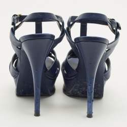 مملوكة مسبقًا Saint Laurent Paris Tribute Size 37.5 Blue Leather Ankle Strap Sandals