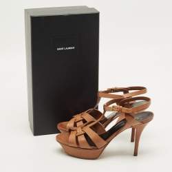 مملوكة مسبقًا Saint Laurent Tribute Size 37.5 Brown Leather Ankle Strap Sandals