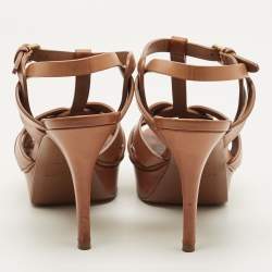 مملوكة مسبقًا Saint Laurent Tribute Size 37.5 Brown Leather Ankle Strap Sandals